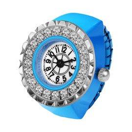 JewelryWe Ring Watch Finger Watch Men Women Round Analogue Quartz Elastic Alloy Ring Watch Ring, 1 blue, Luxury