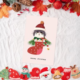 Arsagen Cute Meowy Christmas Pun Card, Funny Christmas Card For Cat Dad Mom, Adorable Cat Lover Card,Crazy Cat Lady Christmas Card