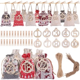 Christmas Advent Calendar Bags, EBANKU 24 Days Countdown Calendar Burlap Bags Drawstring Gift Bags DIY Candy Bags for Holiday Decorations