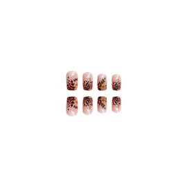 SINHOT Medium Press on Nails Pink Coffin Fake Nails Summer Ballerina Acrylic Nails Glossy Glue on Nails Cute Flower Designs False Nails 24 pcs