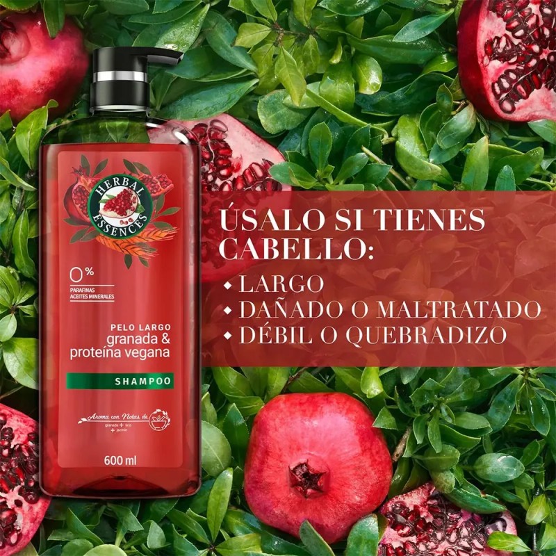 Shampoo Herbal Essences Pelo Largo Granada & Proteína Vegana 600