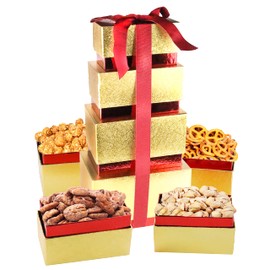 Anna and Sarah, Tower Box, Caramel Popcorn, California Pistachio, Mini Pretzel, Cinnamon Pecan, Birthday Party, Gifts for Men, Fathers, Dad, Women, Friends