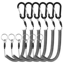 ElevateTech Spiral Key Chain, Pack of 6, Spiral Cable Key Chain with Carabiner, Elastic Safety Strap, Safety Rope, Outdoor Spiral Cable for Fishing, Boating, Camping, Outdoor (Black)