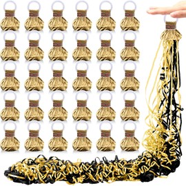 WinnerWhy 30 Pcs Graduation Hand Throw Streamers Poppers 2025 Graduation Confetti No Mess Paper Crackers Grad Party Supplies for Graduate Birthday Party Favor Decoration(Black and Gold)