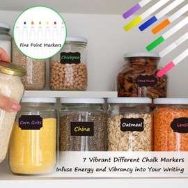 Chalkboard Label Stickers, HERDIN Reusable Waterproof Blackboard Labels with 7 Chalk Markers, Labels for Storage Bins, Food Containers, Mason Jars, Spice Bottle, Kitchen (112 PCS, 8 Assorted Shapes)
