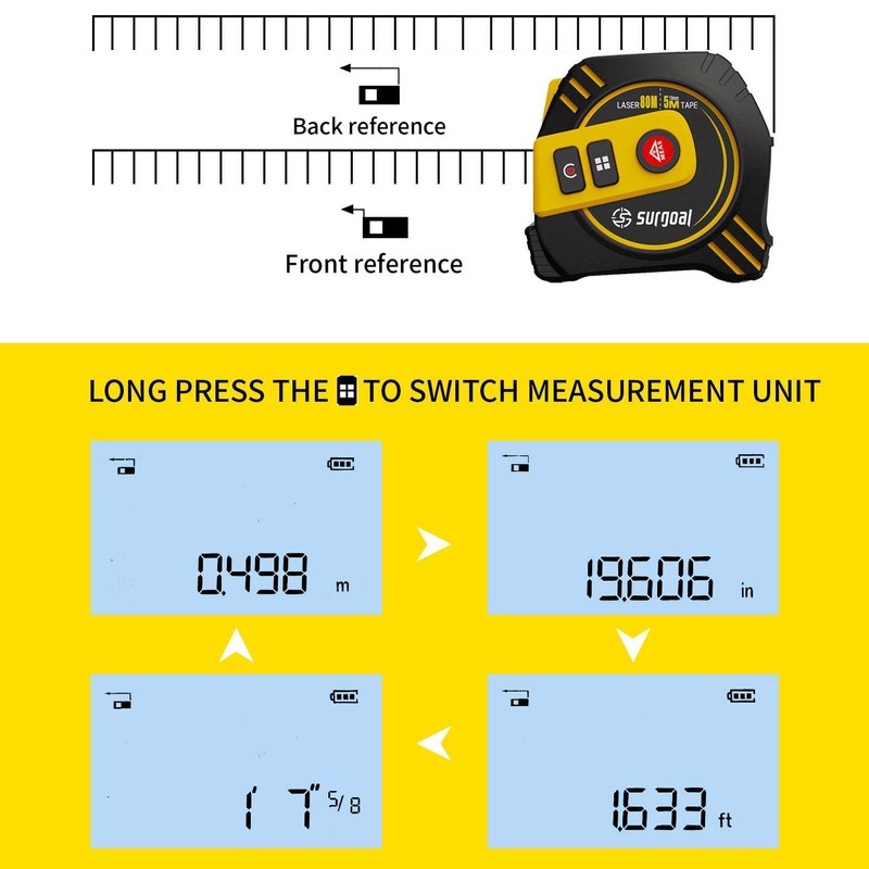 2 in 1 16ft Laser Tape Measure 262ft Laser Diatance