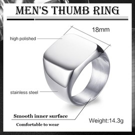 FASHGOOD Mens Rings Stainless Steel Signet Ring for Men, Highly Polished Vintage Biker Ring,Silver Simple Square Ring, Wedding Engagement Rings for Men Size 8