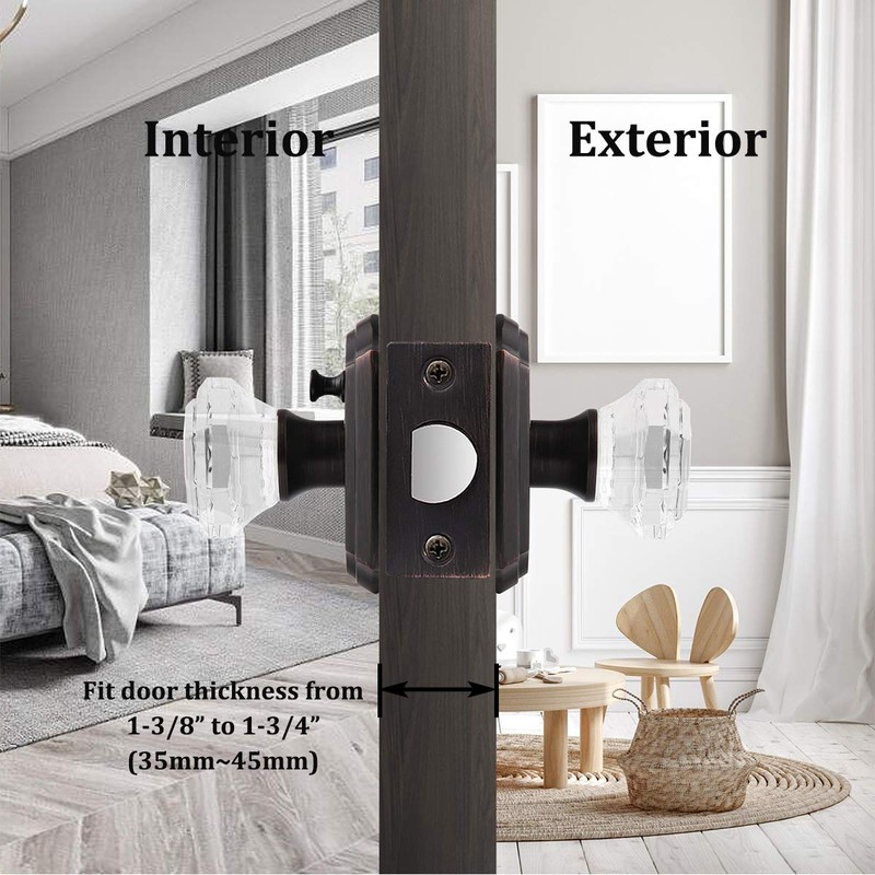 Gobrico Crystal Privacy Door Knob with Lock Inside,Keyless Heavy Duty