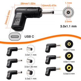 KUOQIY 6 PCS USB C to DC 5V Adapter Kit, USB 3.1 Type C USB-C Female to DC Male Adapter PD Emulator Trigger 90 Degree Angled, for Small Fan, Desk Lamp