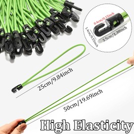 Tensioning Straps with Hooks, 25 cm, Pack of 25 Expander with Hooks, Tarpaulin Tensioner 4 mm, Green Rubber Tie Down Straps with Hooks, Spannfix Tarpaulin Attachment Tensioner for Tarpaulins Banner