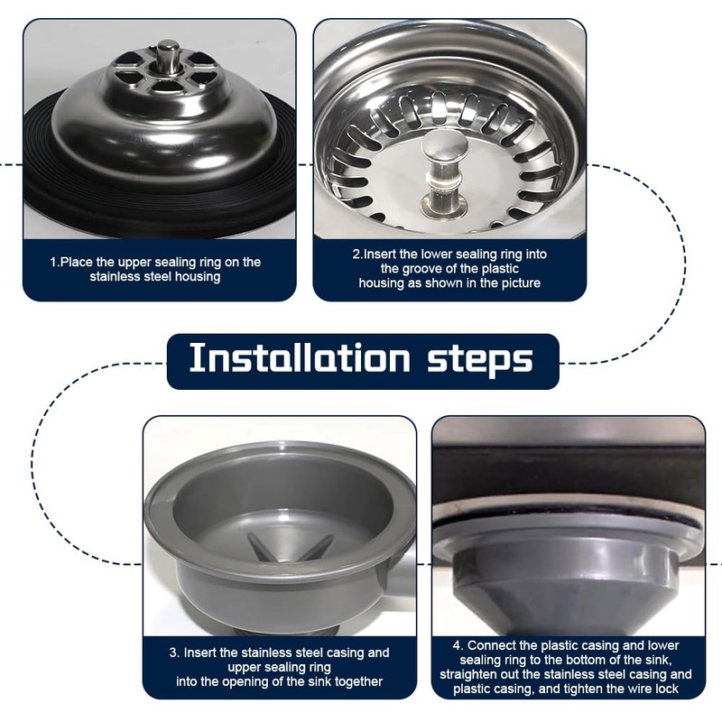 KQWVZ Stainless Steel Strainer Basket Valve, Kitchen Sink Drain Set,