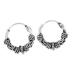 WINDALF Kiana Jewellery Hoop Earrings Diameter 12 mm Vintage Silver Hoop Earrings Viking Pattern Handmade 925 Sterling Silver, Sterling Silver
