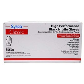Sysco Caja de guantes extra grande de nitrilo negro clásico, 100 unidades