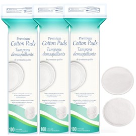 YOYOSOFT Round Cotton Puff, For Lotion, 2-Sided, 3-Layer Construction, 300 Sheets (100 Sheets x 3 Pieces), Suitable for Facial Beauty, Makeup Remover, Nail Remover, Makeup Cotton, No Pilling, Skin Care, 100% Cotton