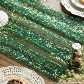 Artoid Mode Gauze Cheesecloth Glitter Foil Green Gold Pack of 3 Table Runner 70 x 300 cm Kitchen Table Decoration Indoor Holiday Chiffon Party Decor
