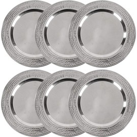 Bonito Home Stainless Charger Plate - 6 Pack - 13 inch Round Stainless Steel Chargers for Dinner Plates with Hammered Rim - Silver Charger Plates Set