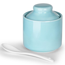 8 oz Sugar Bowl with Lid and Spoon,Ceramic Sugar Jar Sugar Dispenser Sugar Container Coffee Bar Accessories, Kitchen Countertop Canisters (Turquoise)