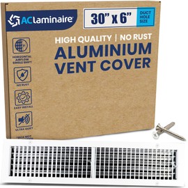30" x 6" Duct Hole Aluminum Single Deflection Adjustable Air Supply Register, Decorative HVAC Vent Cover, Ceiling & Wall AC Deflector, Heating & Cooling Supply with Multi-Shutter Damper – ACLAMINAIRE