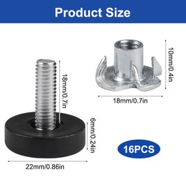 Pack of 16 Adjustable Feet, Height-Adjustable, Levelling Feet with Drive-In Nut M6 Diameter 21 mm, Screw Feet, Adjustable Furniture Feet, Adjustment Foot, Adjustment Screw, M6 Adjustable Furniture