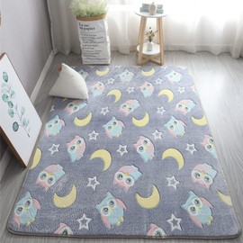 Gefosin Luminous Area Rug Glow in The Dark for Bedroom Living Room, Unique Soft Washable Modern Indoor Rugs for Children Dorm Home Decor, Grey Owl, 32 x 48 inch