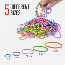 Elastic Rubber Bands 300Pcs - 5 Size Assorted Coloured Elastic Bands - Neon Colour Rubber Bands Assorted Sizes - 100g Small Elastic Bands Assorted Sizes for Home Office School & DIY
