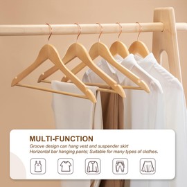 HOUSE DAY Wooden Clothes Hangers, 40 Wooden Clothes Hangers, Natural Clothes Hangers for Suits, 360° Rotating Hook in Rose Gold, Non-Slip, Notches in the Shoulder Area