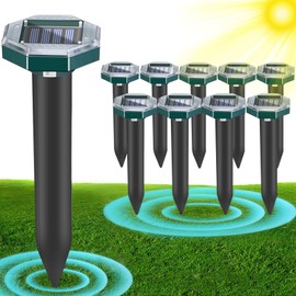 10 Pack Mole Repellent Solar Powered Snake Repellent for Yard- Ultrasonic Pest Repeller Gopher Rodent Rat Mouse Groundhog Skunk Chipmunk Vole Remover for Lawns Garden Yard Outside(10)