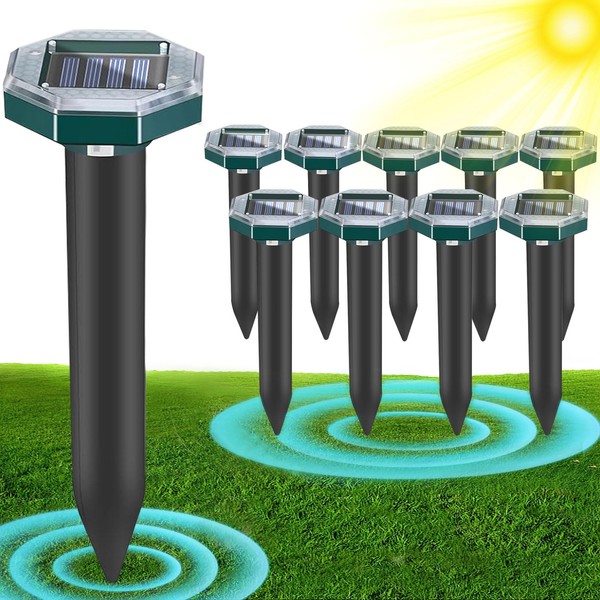 10 Pack Mole Repellent Solar Powered Snake Repellent for Yard-