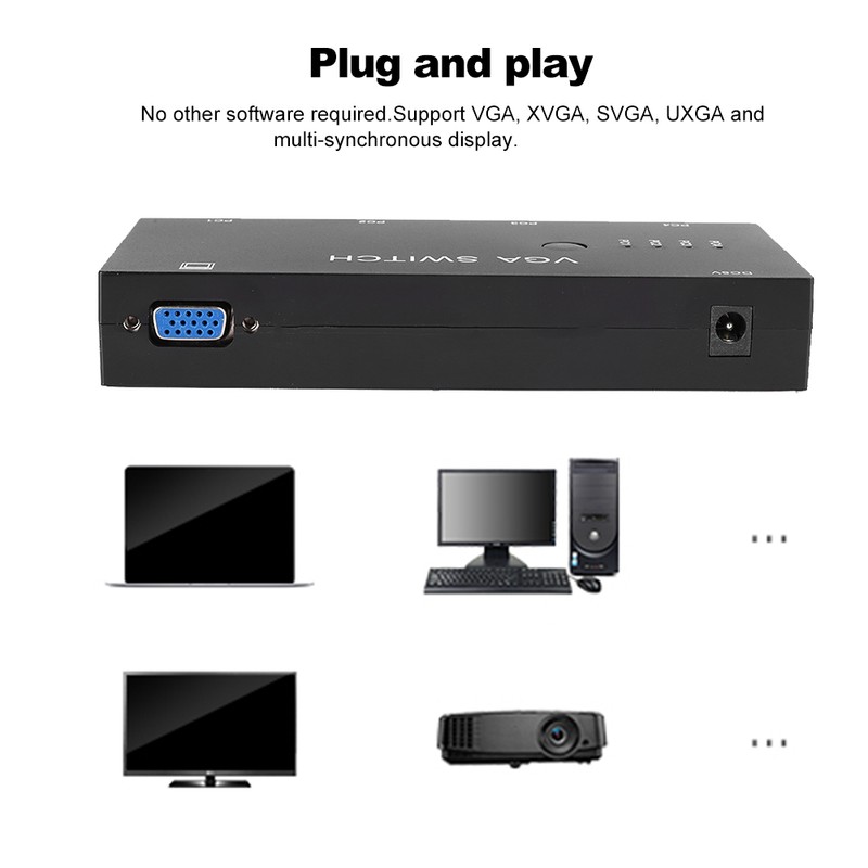 Switcher Video Converter VGA Adapter HD Display Computer Accessories Black