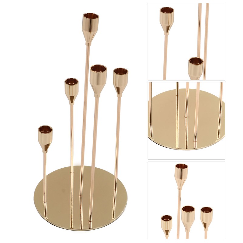 Gold Taper Candle Holders Different Heights 5 Arms Candlestick Holders