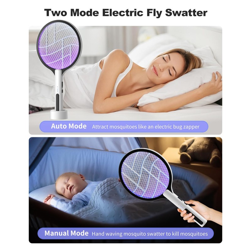 Electric Fly Swatter 4500V Bug Zapper Racket, 2 in 1