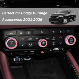 SENSHINE for Dodge Durango Knob Cover 2021 2022 2023 2024 2025 2026 Aluminum Alloy Buttton Knob Covers Air Conditioer Volume Tune Controller AC Switch Rings Interior Decoration Accessories 3Pcs (Pink)
