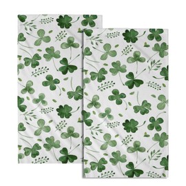 Giwawa St Patrick Day Hand Towel Set of 2 Sage Green Clovers Shamrock Towel Spring Summer Eucalyptus Leaves Face Towel Quick Drying Dish Wash Cloth for Hotel Bathroom Gym Home Holiday