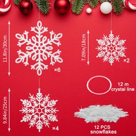 12 PCS Large Snowflakes Ornaments - Outdoor Christmas Decor Glitter Giant Hanging Snowflake Decorations for Indoor Outdoor Christmas Tree Decorations(White)