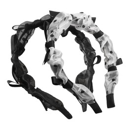 2 Pcs Women's Black Polka Dots Fabric Headbands, Bowites Fashion Daily Hair Accessories for Women Girls (Black White Bowite)