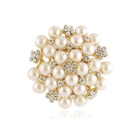 Delicate Pearl Crystal Brooch Pins for Women Girls Dance Balls Wedding Bridal Jewelry (Gold)