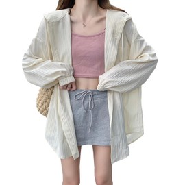 CoeFodMavo Cardigan, Women's, UV Protection, Hoodie, Hooded, Sunscreen Clothes, Long Sleeve, UV Protection, Draped Pockets, Buttons, Front Opening, Thin, See-through, Large Size, Cool, Loose, Work,