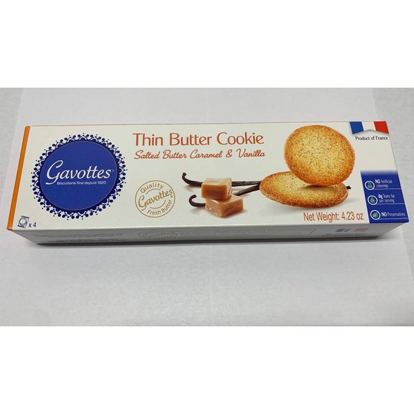 2 Boxes Gavottes French Thin Butter Cookies with Salted Butter Caramel and Vanilla, Caramel - 16 Pieces, 122 Grams Each