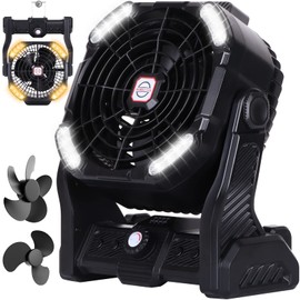 RUNTOP 20000mAh Battery Operated Fan, Battery Powered 2 Blades Camping Fan, USB Rechargeable Desk Fans with 2 Colors LED Light & Hook,Timer, Outdoor Portable Fans for Camping, Fishing, Hurricane