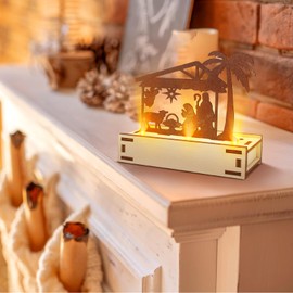 TGFIX Pack of 2 Christmas Nativity Scene with Light Chain, Patina Rust Metal Nativity Scene, Christmas Modern Nativity Scene, Christmas Flu Nativity Decoration, Metal Nativity Scene Lighting for