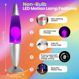 Updated 16Inch LED Non-Buble Safe DC Powered Motion Lamp，LED Liquid Motion Lamp with 7 Color Changing Night Lights for Kids Adults, Home Decor,Relaxing Lamp for Gift(Purple/Pink)