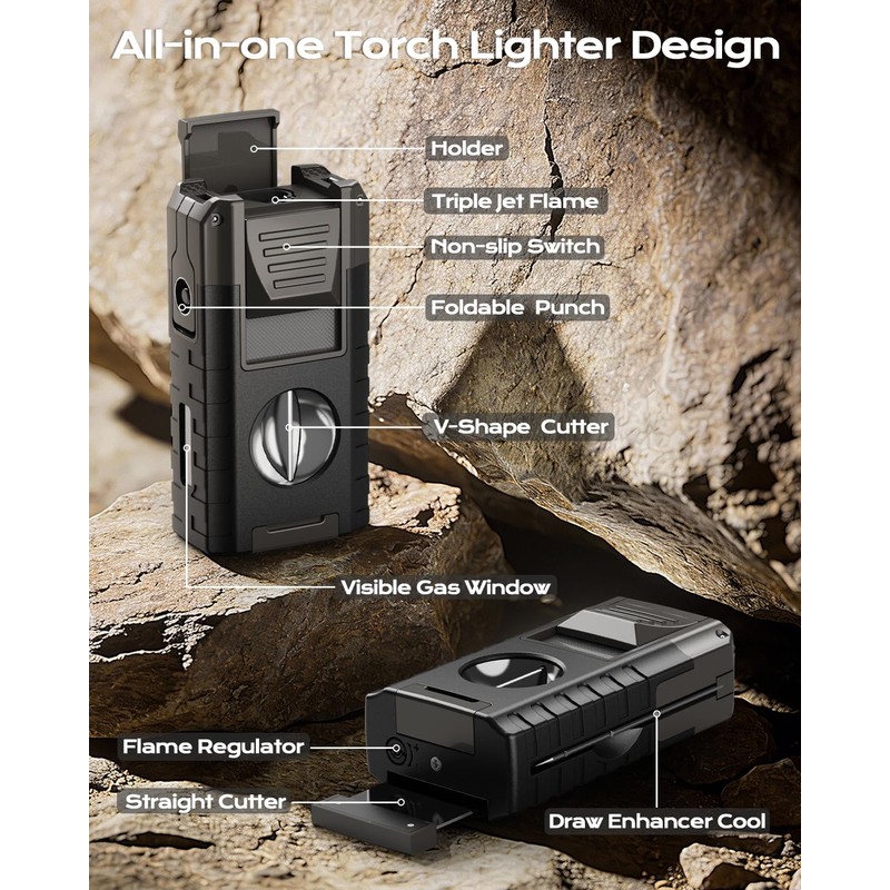 6-in-1 Torch Lighter, Torch Lighters with V & Straight Cutter,