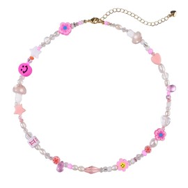 Beaded Necklace Gemini Necklace Gemini Zodiac Gifts for Women Bead Necklace Choker Y2K Trendy Pink Pearl Necklace Cute Gifts Beads Zodiac Sign Necklaces Jewelry Gift for Women