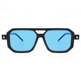 LJCZKA Retro 70s Square Sunglasses for Men and Women, Classic Aviator Glasses, Flat Square with Double Bridge, UV400 Protection, black/blue