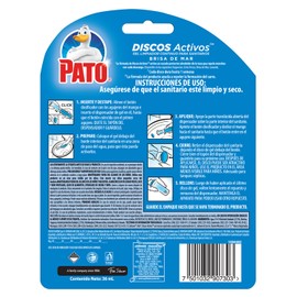 Pato Discos Activos para Inodoro, Gel Limpiador Continuo para Sanitarios, Aroma Brisa de Mar, Cont. 1 Aplicador y 6 Discos, 38g