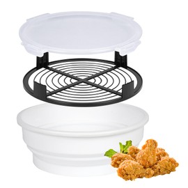 Multifunctional Batter Shaker Bowl,Collapsible Silicone Breading Shaker Station Tray,All-in-One No Mess Bread Batter Box with Lid,Perfect for Fry Fish,Chicken,Meat,Wings,Onion Ring or More(White)