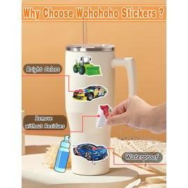 WOHOHOHO 260Pcs Cute Water Bottles Stickers, Waterproof Vinyl Police Car Bike Train Plane Stickers Laptop Decals, Funny Vehicle Stickers for Teens Teachers, Prizes for Teacher School Party Supplies