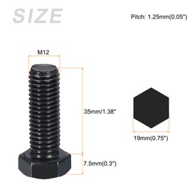 METALLIXITY Hex Bolts (M12-1.25x35mm) 5Pcs, 8.8 Grade Carbon Steel Fully Threaded Black Oxide, Coarse Thread UNC Hex Head Screw Bolt - for Furniture Repair