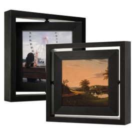 Gdfmsc 4x4 Rotating Picture Frame 2 Pack, Two-sided Viewing Display Photo Pine Wooden Real Glass, Vertical or Horizontal Free-Standing Desk Tabletop Frame, Black