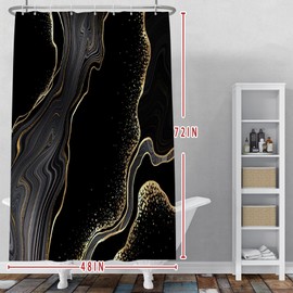 Baocicco Black and Gold Marble Shower Curtain Modern Luxury Abstract Shower Curtains Decorative for Bathroom Bathtubs Polyester Waterproof Fabric Shower Curtain with Hooks 48x72 Inches
